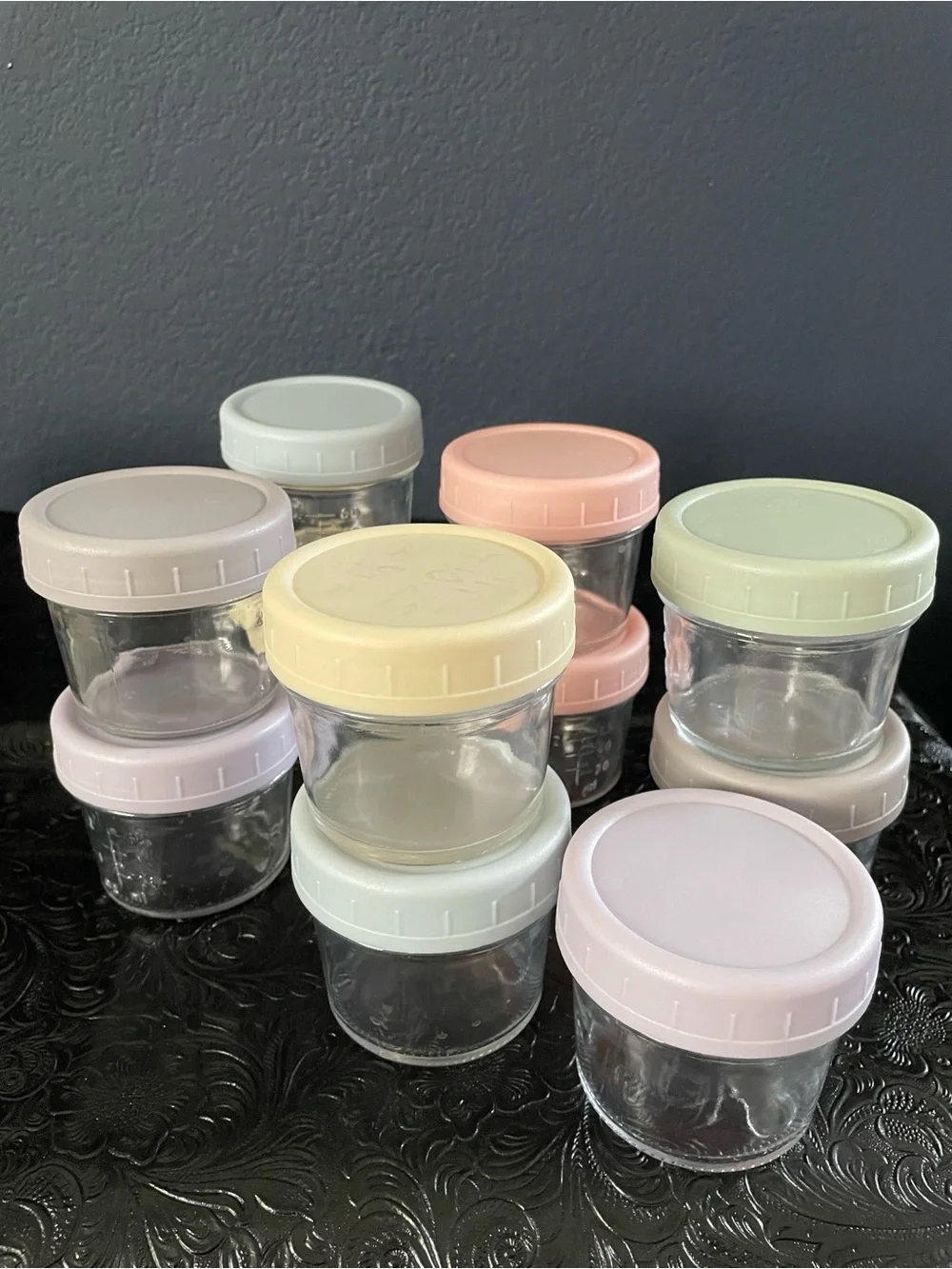 Silicone Baby Food Freezer Trays + Glass Storage Jars in Pastel Mix